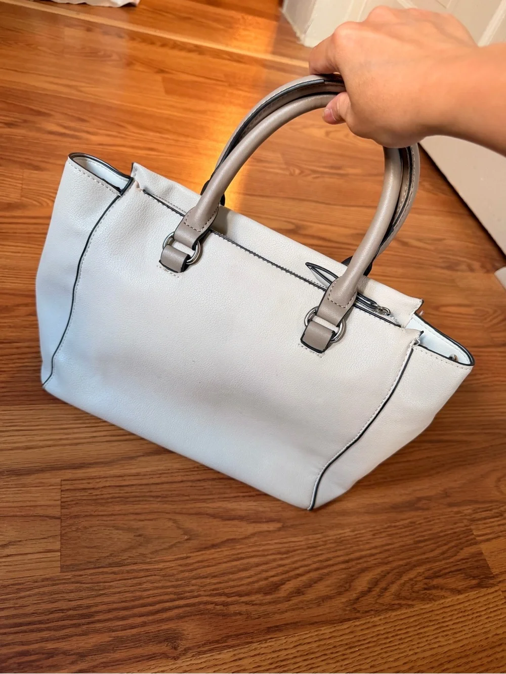Nine West White Satchel with Taupe Handles